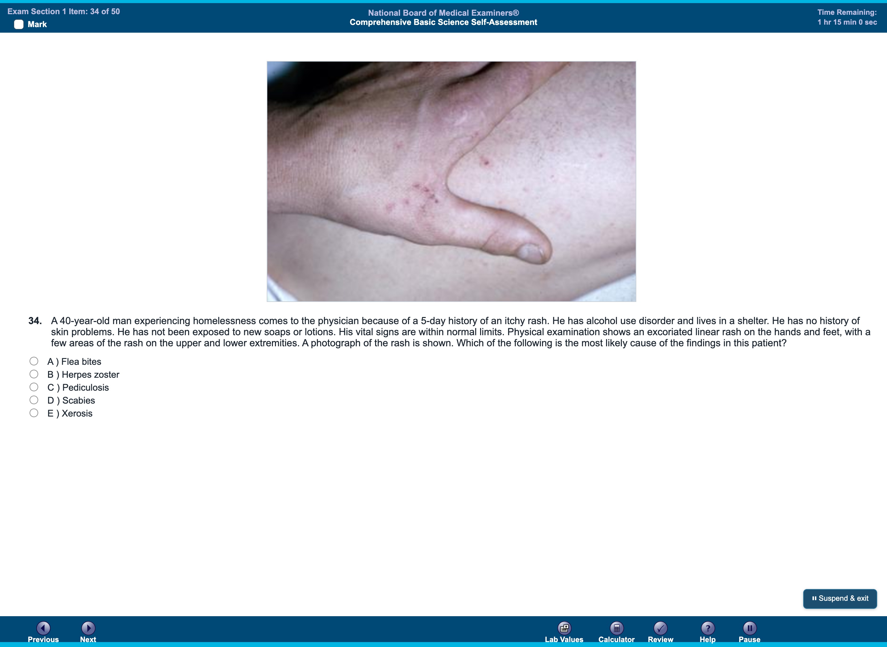 Image-based self-assessment in the exam interface